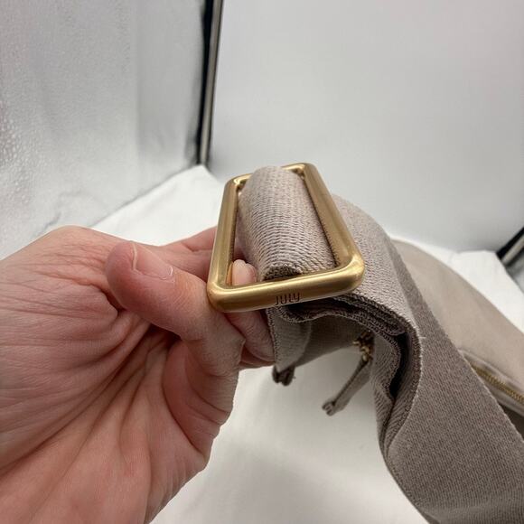 July Everyday Crescent Crossbody Bag in Taupe Beige 100% Cotton Minimalist Style - Picture 5 of 16